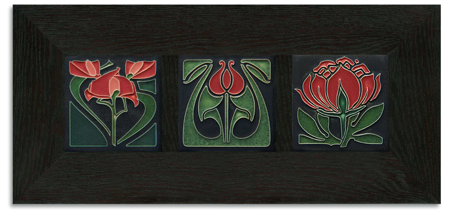 4x4 Florals Framed Tile Set (Red)