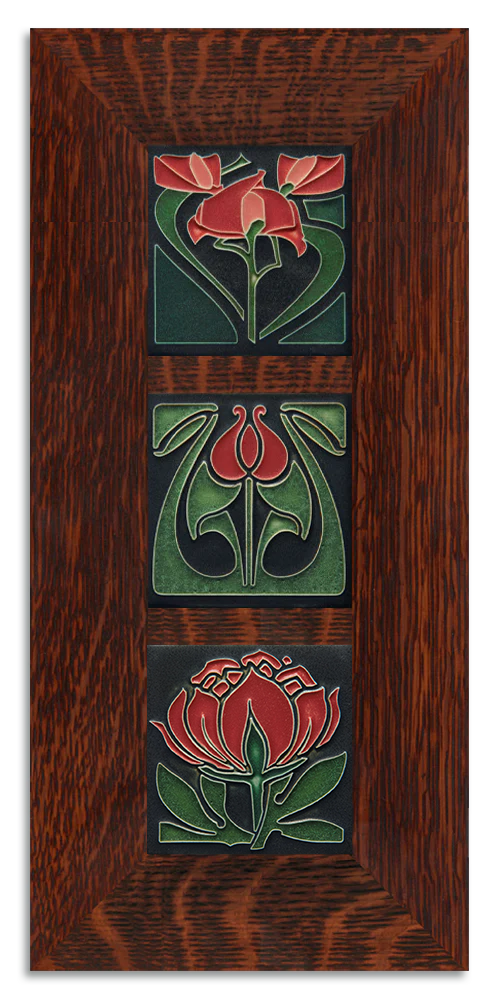 4x4 Florals Framed Tile Set (Red)